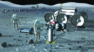  宇航员在月球上进行科研活动设想图