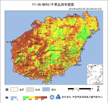 卫星遥感监测数据显示,截至15日,海南省中西部等地存在大范围旱情图片