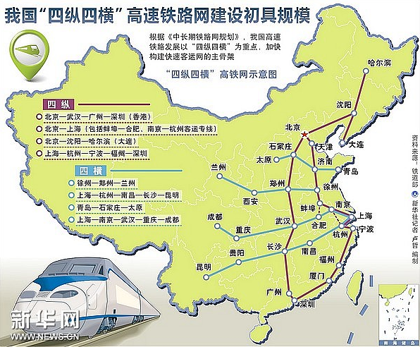 2012年12月25日图表:我国四纵四横高速铁路网建设初具规模新华社