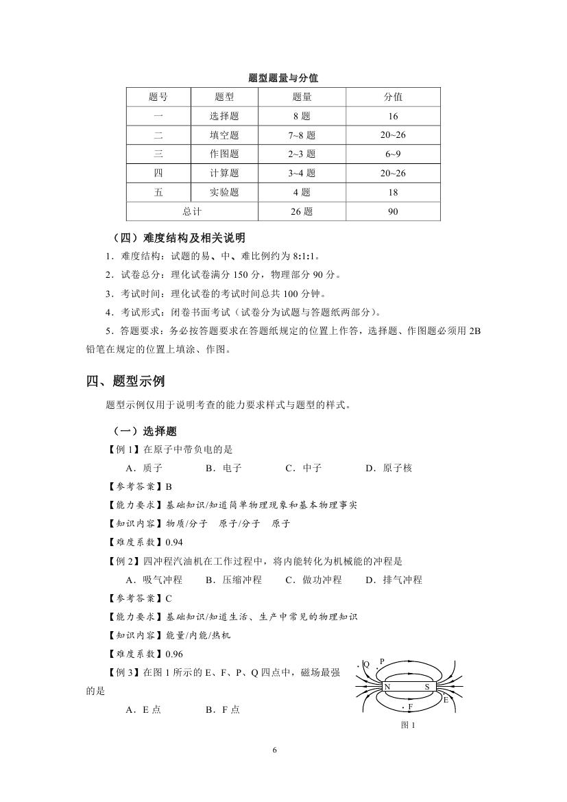 上海市2017年初中物理课程终结性评价指南（中考说明）