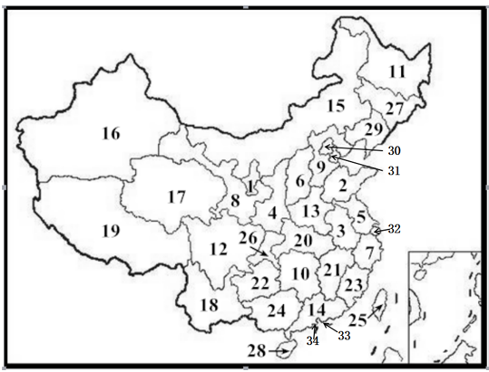 縣,鎮,共有34個省級行政單位,包括23個省,5個自治區,4個直轄市和2個特