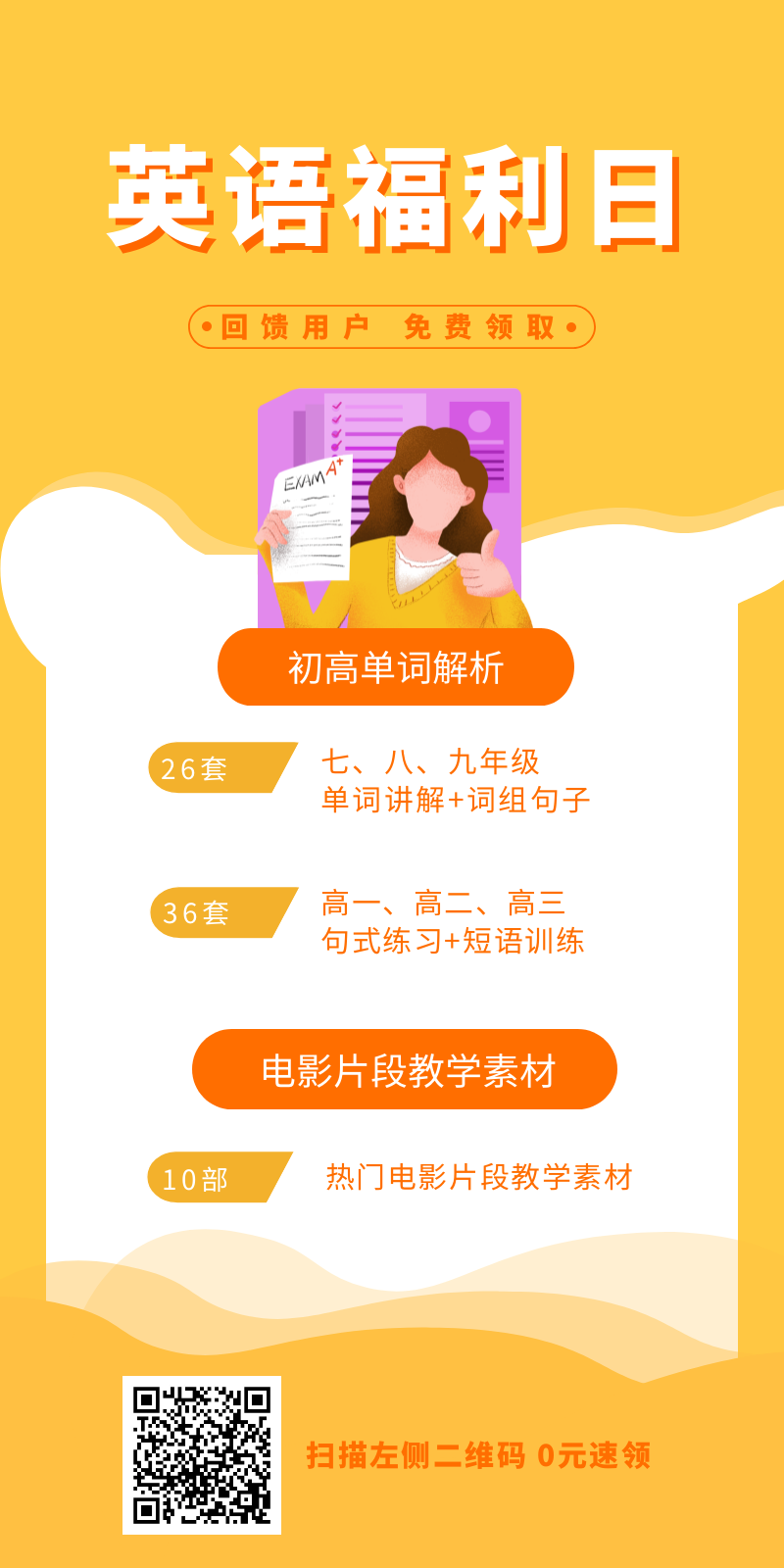 英语福利日,0元领初高单词解析及电影素材!